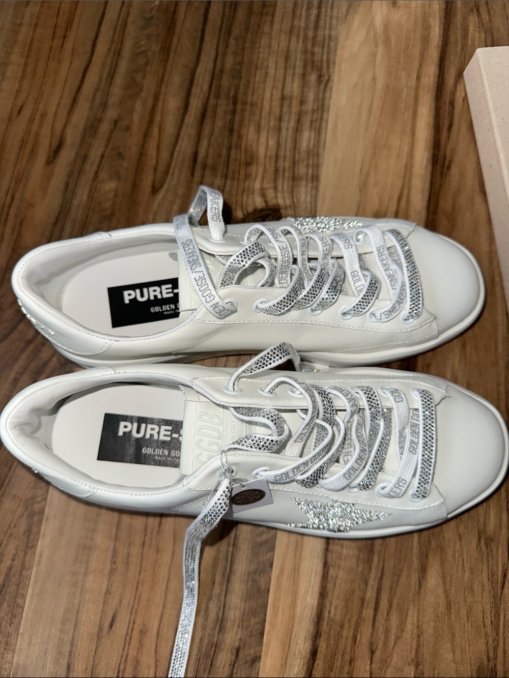 Golden Goose White Leather Sneakers with Silver Crystal Star Accent - Picture 13 of 14
